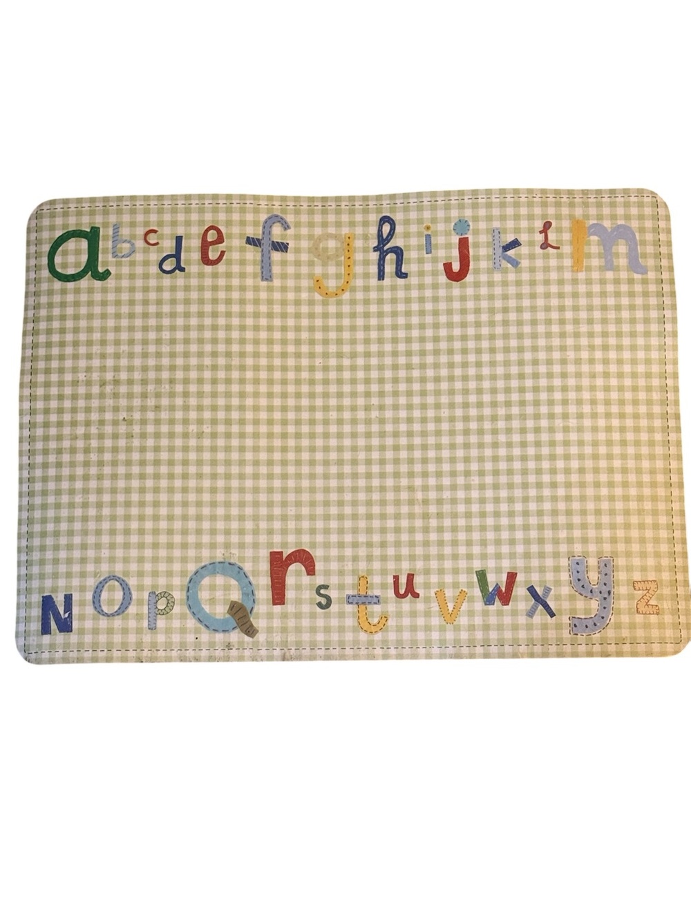 Pottery Barn Kids Alphabet Placemat in Green Gingham